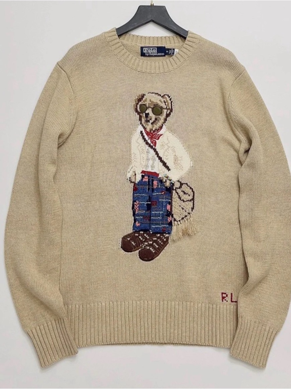 Polo by Ralph Lauren Beige Bear Intarsia Crewneck Sweater